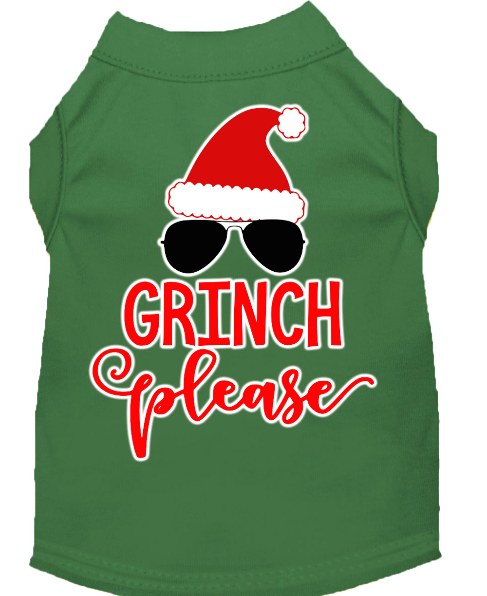 Grinch Please Screen Print Dog Shirt Green Med